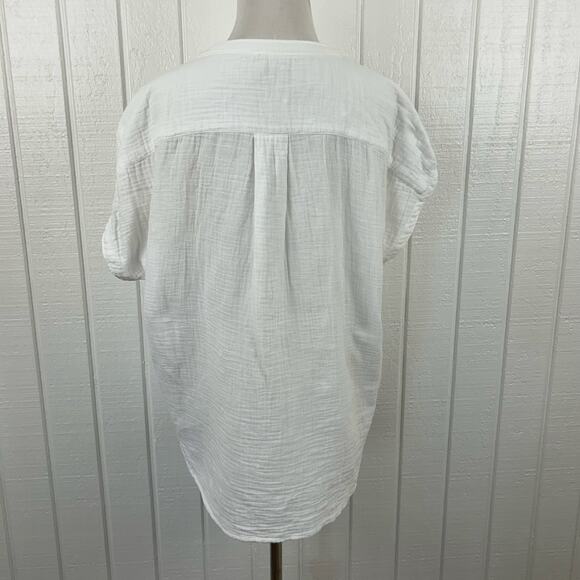 Faherty Women Short Sleeve Gauze Blouse Top Coastal Beach Vacation White Medium - Picture 5 of 9